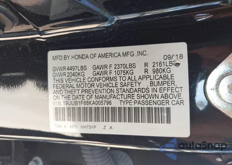 2019 Acura Tlx Tech A-Spec Pkgs from USA, damaged, VIN 19UUB1F68KA005796
